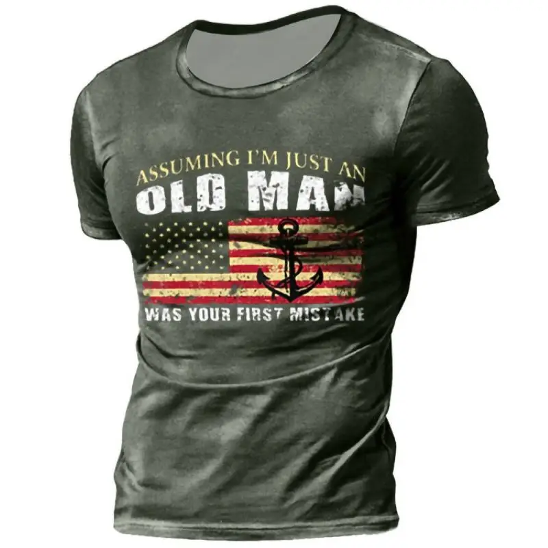 

2022 Men's T-shirt Streetwear American Flag Print Short-sleeve T shirts Summer O Neck Oversize Clothing Tshirt Man Casual Tops