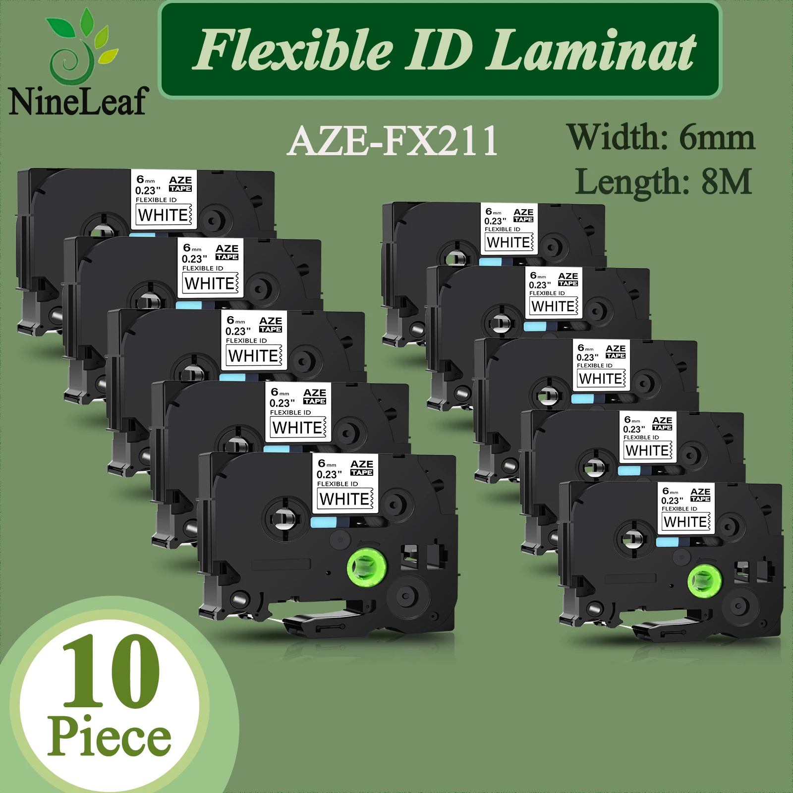 Гибкий ID ламинат 10PK совместимый с Brother TZE-FX211 6 черный на белом картридже для