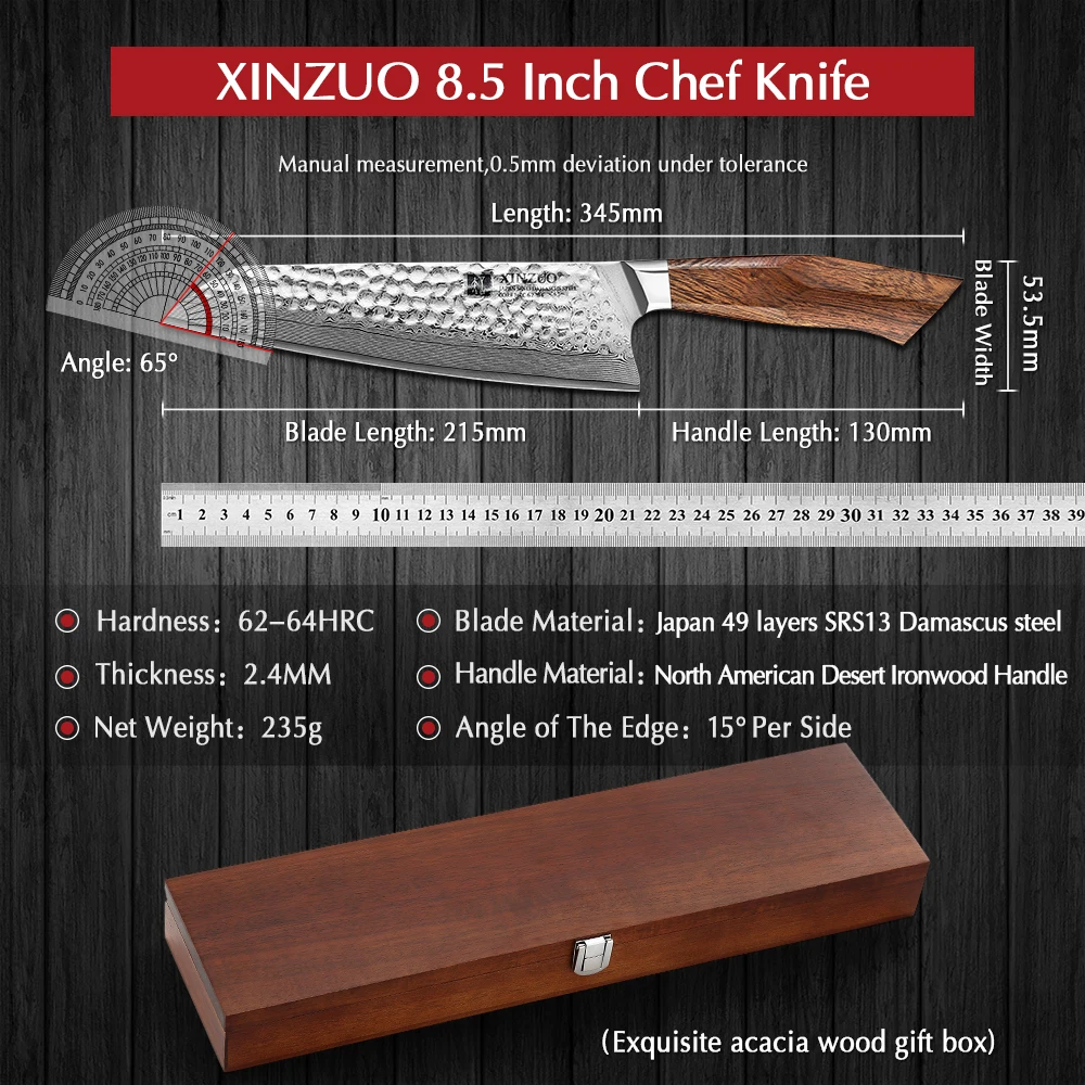 XINZUO 8 5 &quotнож шеф-повара 49 слоев дамасской стали SRS13/R2/SG2 Santoku кухонный нож резак для