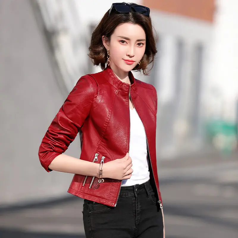 Fashion Women Leather Cool motorcycle Clothes casual Spring Autumn and Winter short leather Jacket Double Zipper design Jacket