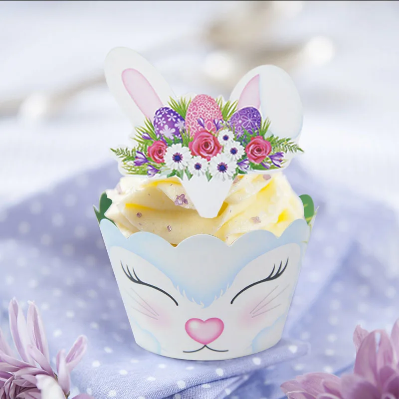 

Cartoon Rabbit Cupcake Wrappers Cake Topper Easter Birthday Party Cake Decorations Kids Baby Shower Party Supplies Cupcake Decor