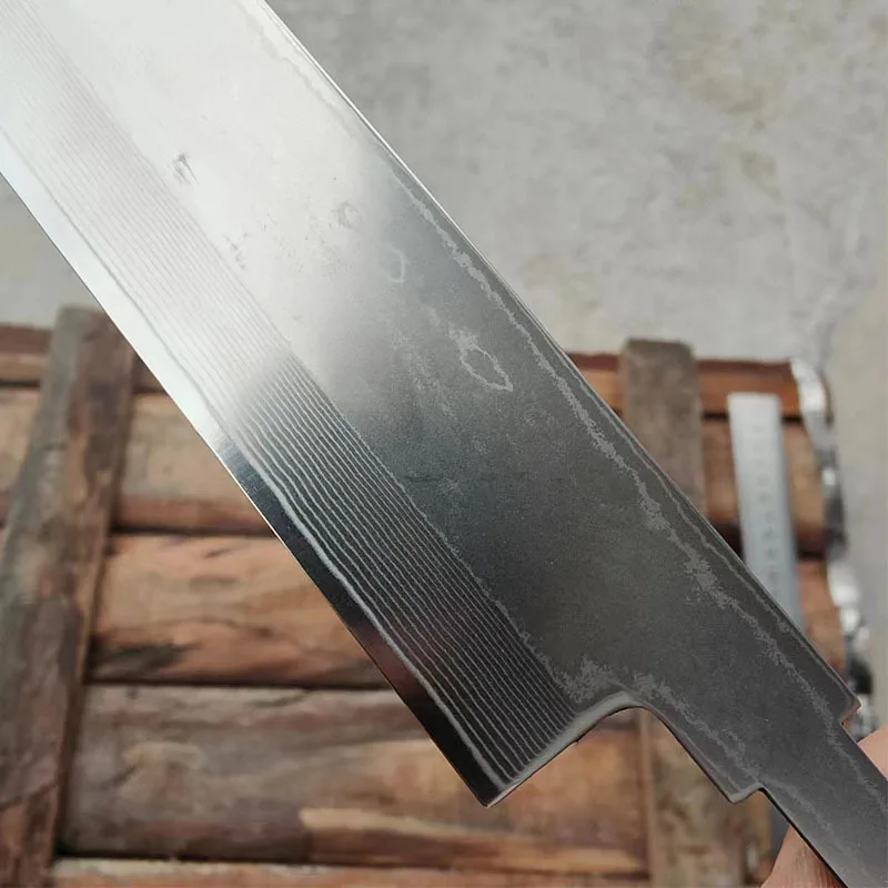 Нож для сашими без ручки дамасская сталь двустороннее лезвие острый тесак
