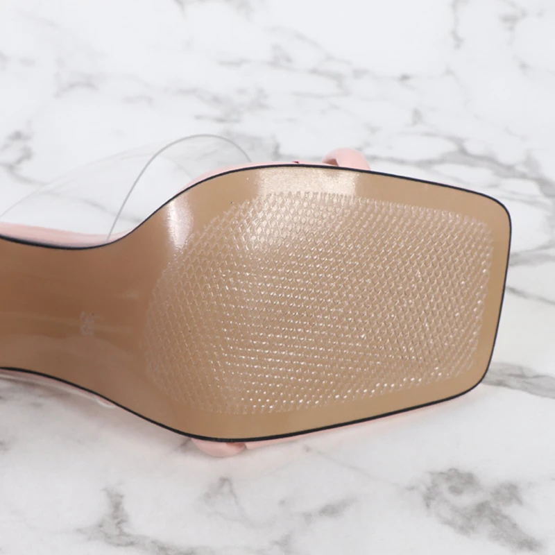 Summer Women's Sandals High Heels Sexy Leopard Print Square Toe Transparent Heeled Pumps Party Heeled Women Sandals