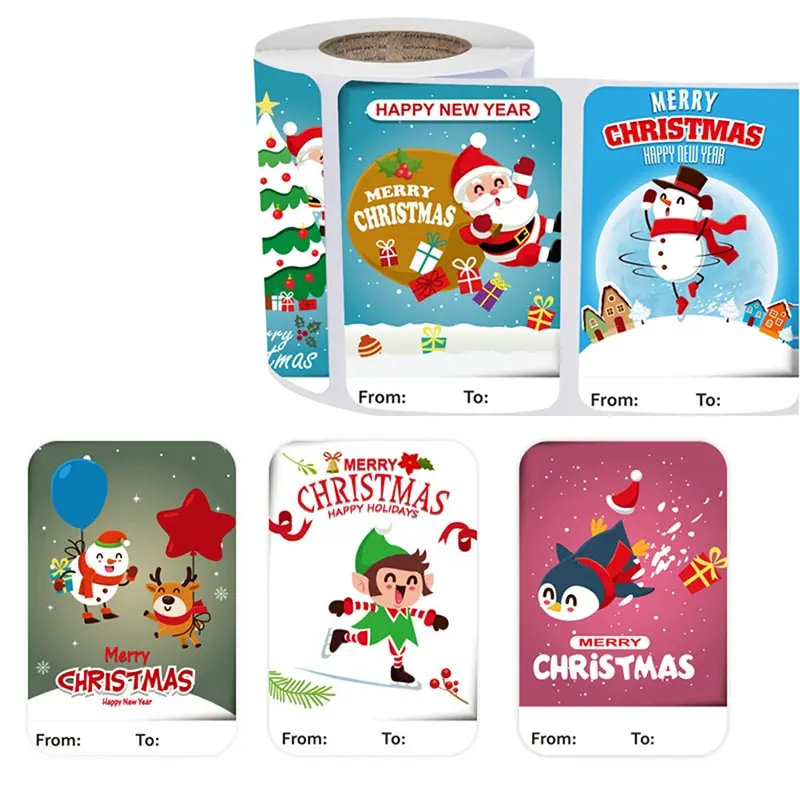 

250 шт./рулон, рождественские наклейки 5x7,5 см