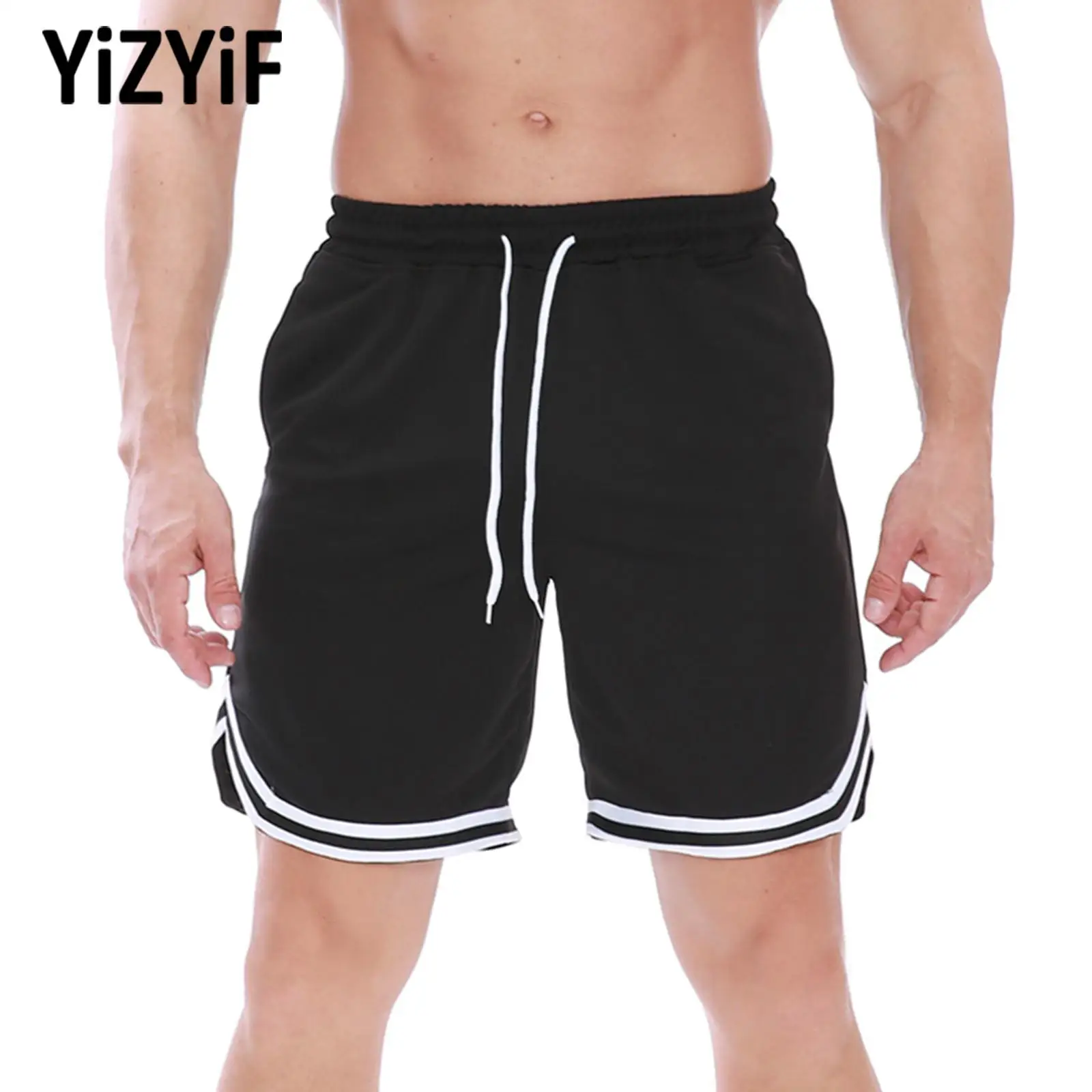 

Mens Fashion Striped Hem Shorts Drawstring Elastic Waistband Short Pants Vacation Beach Swim Trunks Basketball Sportwear