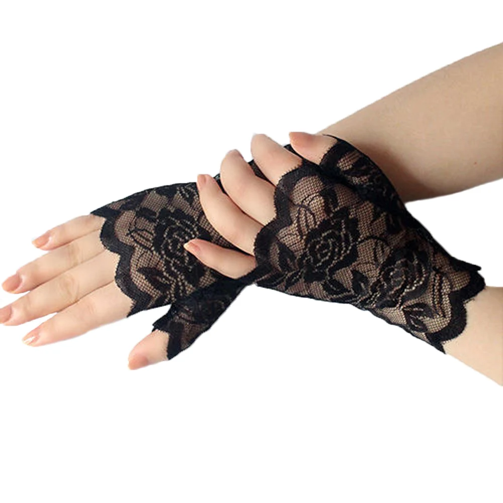 Модные женские перчатки кружевные солнцезащитные с открытыми пальцами |