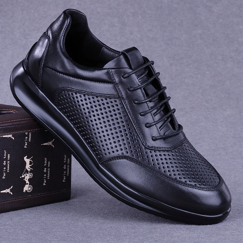 Foreign Trade Men's Shoes Genuine Leather Summer Hollow Breathable Full-grain Perforated Porous Running Sneaker... |