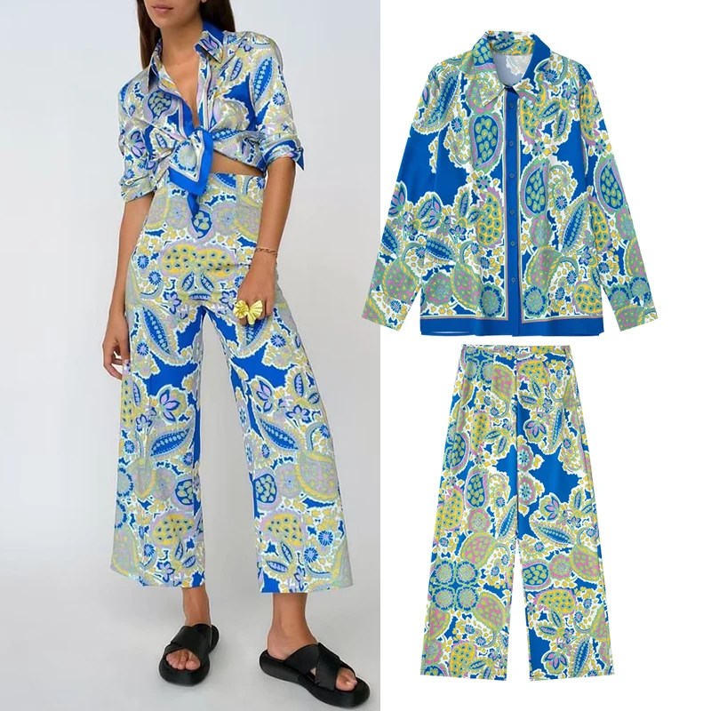 

2 Piece Set Fashion Elegant Women Suits 2022 New Elegant Chic Printed Straight Pants Suit Women Casual Vacation Party Youth Suit
