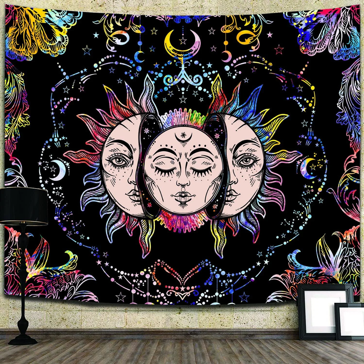 

Гобелен с Луной, настенные подвесные цветные гобелены от солнца, Психоделическое горение солнца со звездами, искусственное украшение для к...