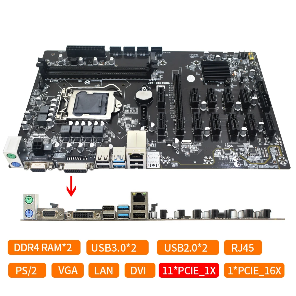 Комплект материнской платы для майнинга B250 BTC с процессором G3900 DDR4 8 Гб памяти LGA 1151