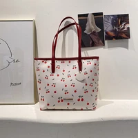 summer cute cherry pattern handbag designer pu leather shoulder bag large capacity shopping tote bag fashion ol commuter bag