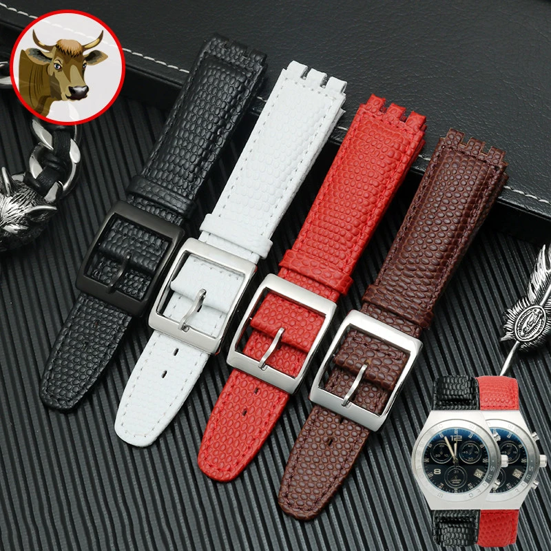 

Lizard pattern watch band genuine leather strap 17mm 19mm replacement wristband for Swatch YCS YAS YGS