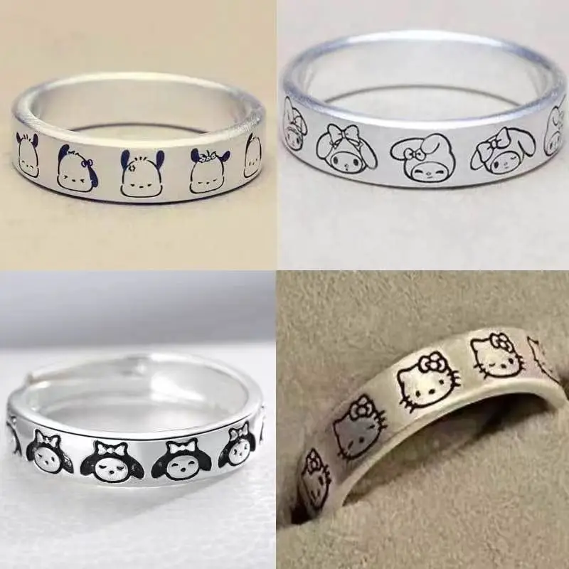 

2022 Sanrio Adjustable Couple Ring Cute Sweet Cartoon Cinnamoroll Kuromi My Melody Hello Kitty Anime Kawaii Girlfriend Rings New