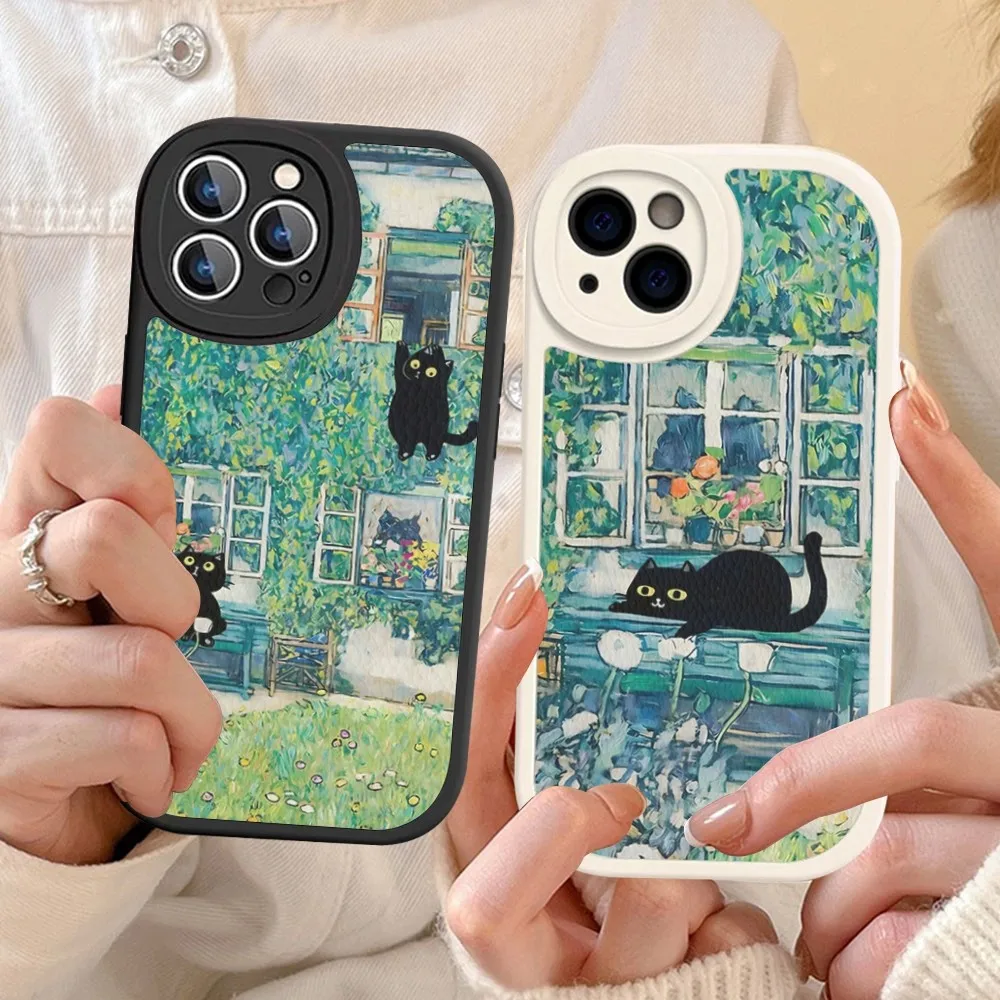 

Black Cat Cartoon Cute Phone Case Hard Leather For iPhone 14 13 12 Mini 11 14 Pro Max Xs X Xr 7 8 Plus Fundas