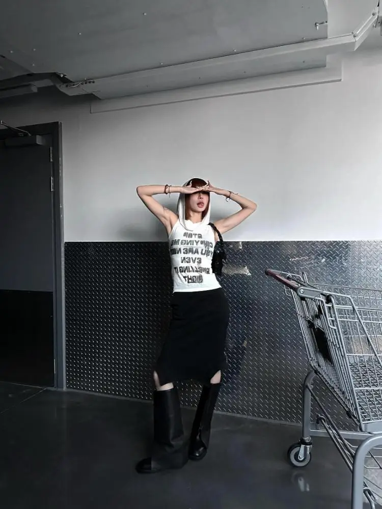 Seeslim Хип-хоп Белые топы на бретелях с капюшоном Женская одежда Уличная принтом