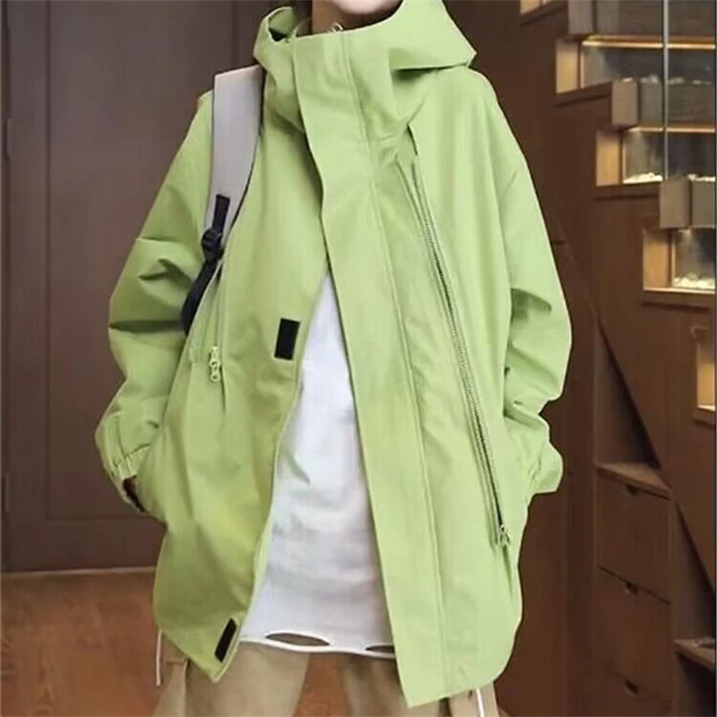 

Куртка женская оверсайз с капюшоном, тонкая верхняя одежда на молнии, с длинным рукавом, с лацканами, в американском уличном стиле, унисекс, весна-осень