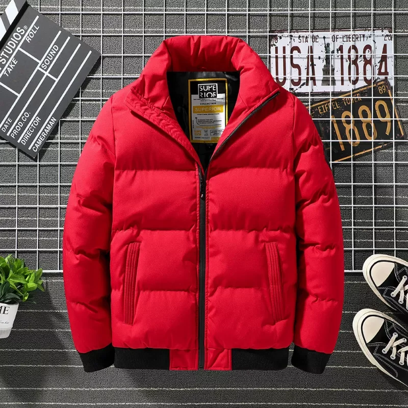 Casual Hip Hop Stand Collar Thicken Warm Solid Color Loose All-match Parkas Coat Winter Puffer Jackets Men New