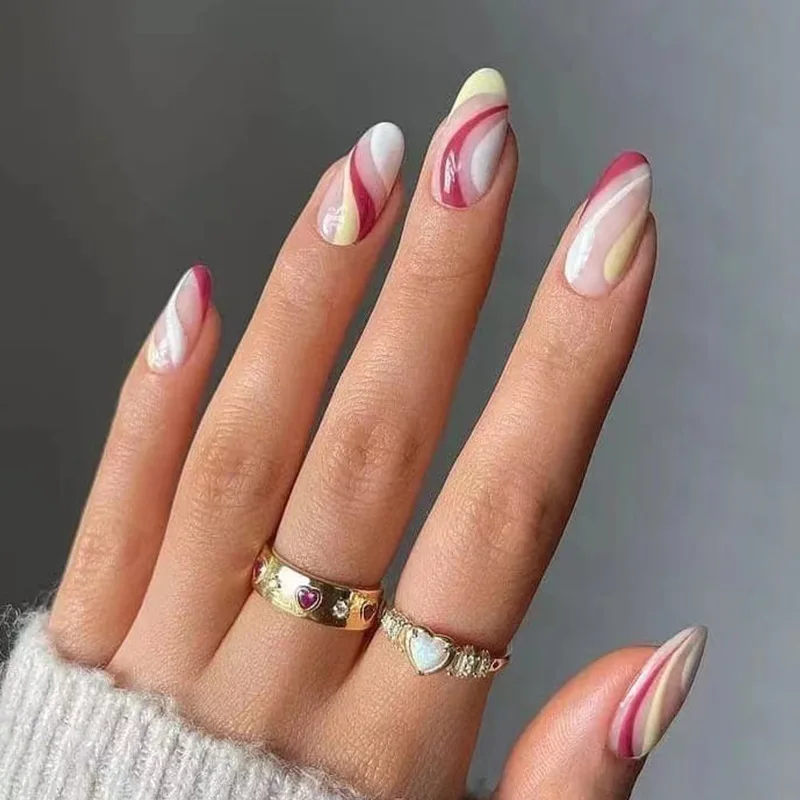 

JP1520 Swirl Oval Nails Press on Short False Fingernails