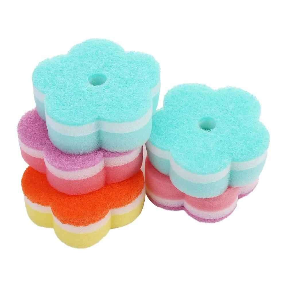 

5Pcs Flower Shaped Dish Brush Sponge Multi-functional Cleaner Scrubber Sponge Dishes Washing Household Kitchen Cleaning Tools