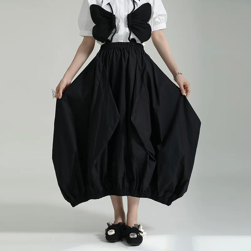 

Leorlax Original design 2023 Japanese style pleated skirt for women Summer new loose slimming elastic waist lantern dress