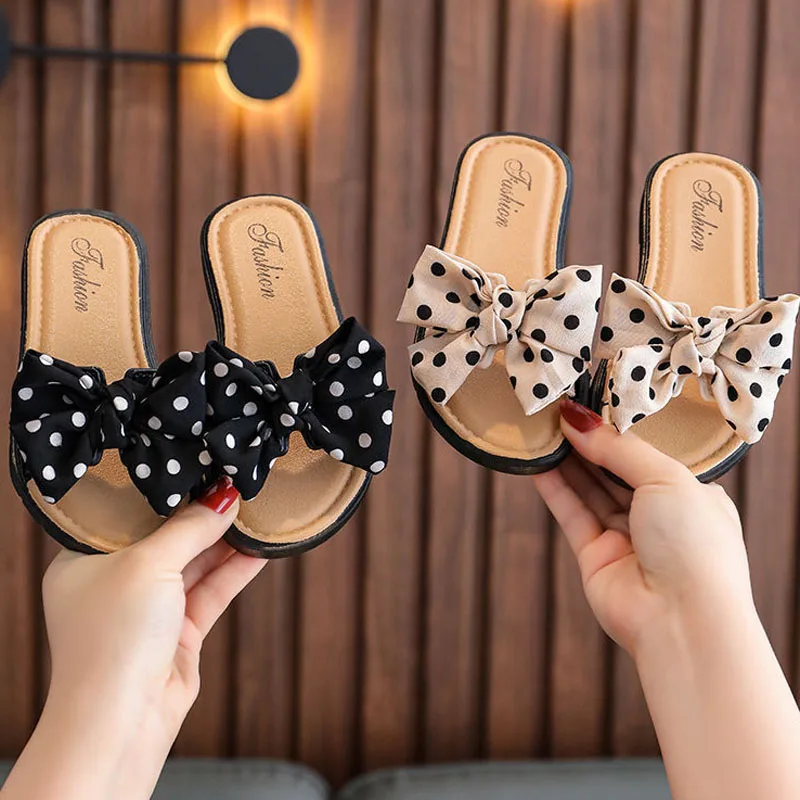 

2022 New Bow Open Toe Slide Sandals Non-slip Flip Flops Children Home Slippers Kids Girls Summer Cute Beach Slippers