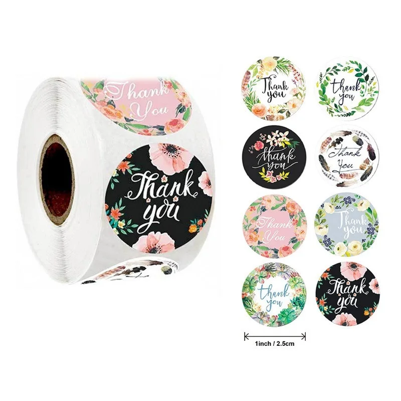 

Flowers Thank You Sticker Paper Labels Round Reward scrapbooking Stickers Wedding Party decor Envelope Seals Stickers Stationery