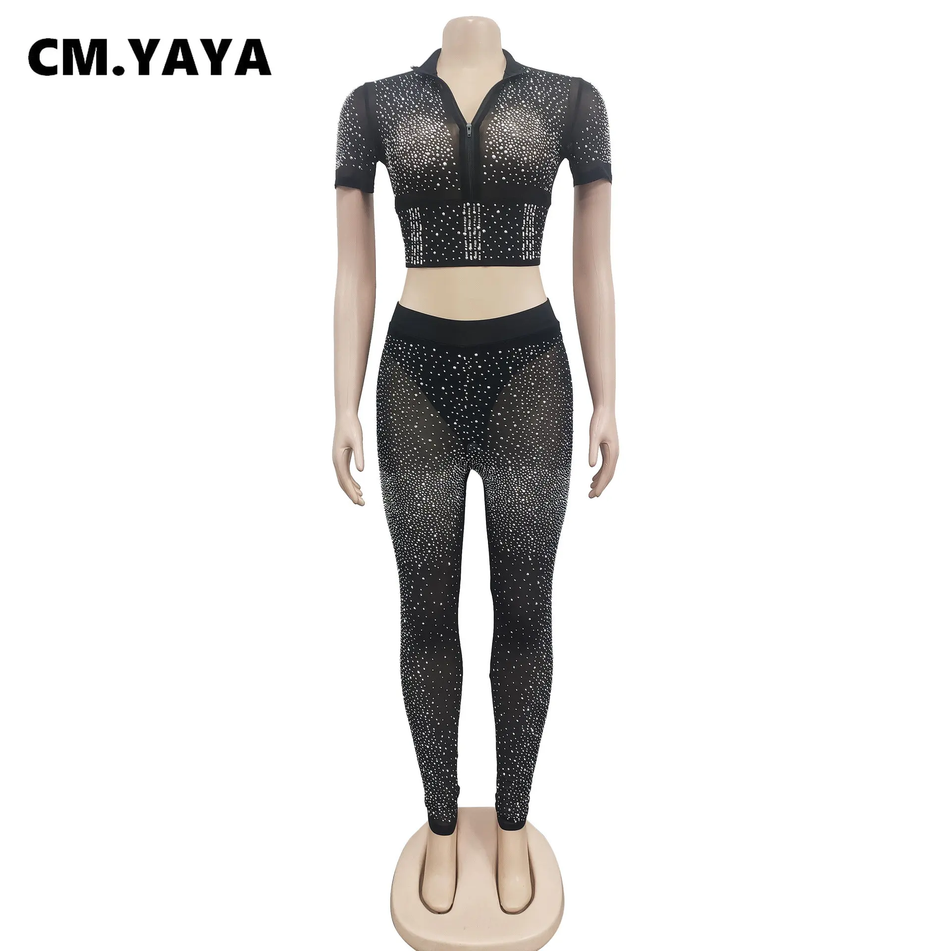 Женский комплект Стразы с бриллиантами CM.YAYA из двух предметов: топ на молнии