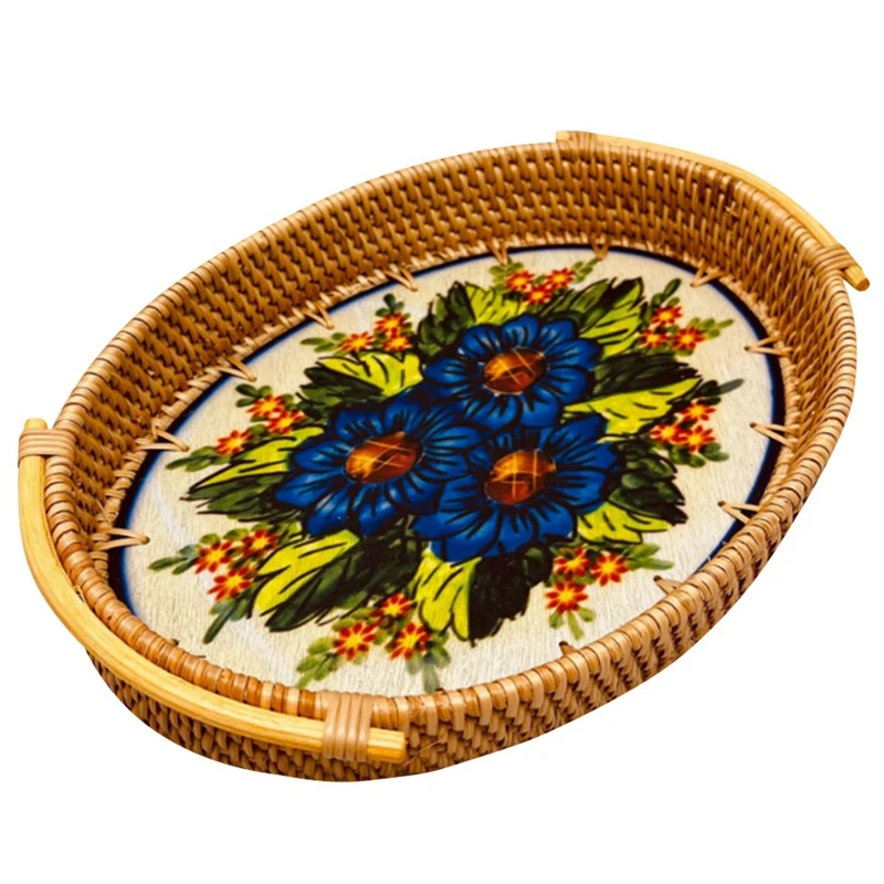 

Корзина для хранения из ротанга, корзина для хлеба, фруктов, закусок, пикника, в пасторальном стиле, с рисунком плетеная корзина для хранения