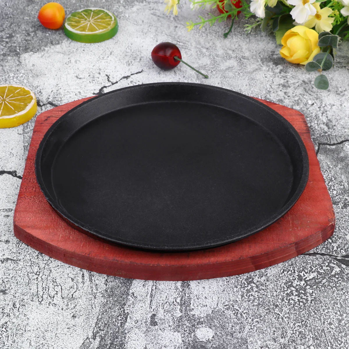 

Steak Pan Grill Plate Fajita Iron Stovetop Cast Sizzling Griddle Skillet Set Platter Nonstick Sizzle Server Tray Japanese