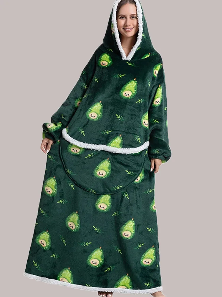 Зимние толстовки свитшот женские супердлинные фланелевые одеяло с рукавами