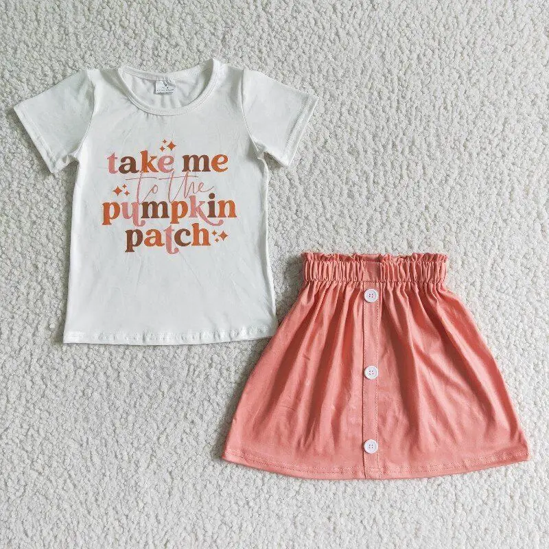 

Детская одежда для девочек, футболка с буквенным принтом + оранжевая юбка, комплект из 2 предметов, детская одежда, повседневный костюм для д...