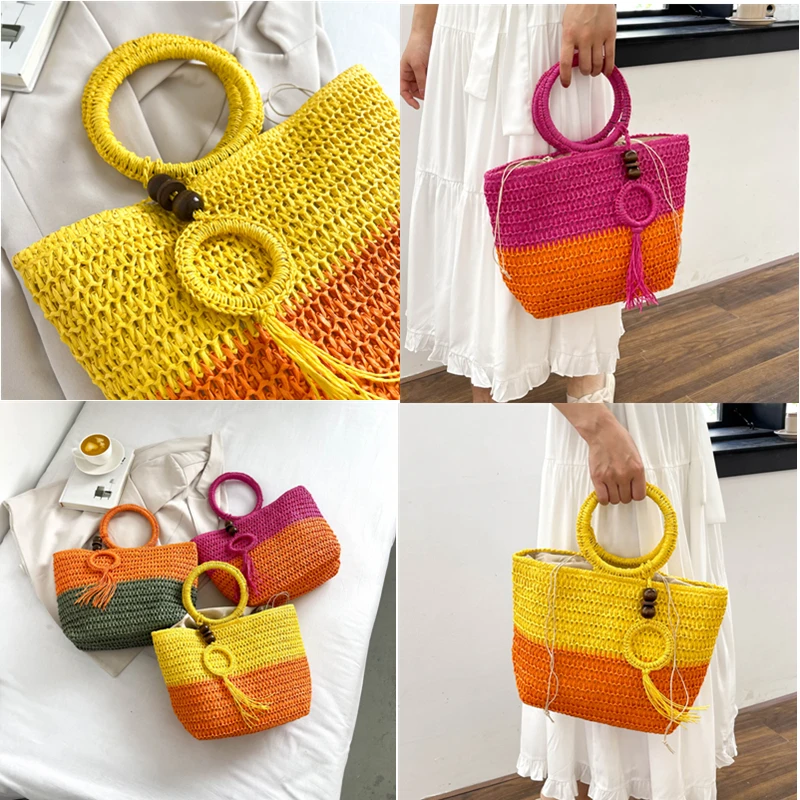 Straw Beach Bag Handmade Woven Shoulder Bag Raffia Rattan Travel Tote 2023 Bohemian Summer Large capacity Basket Casual Handbag