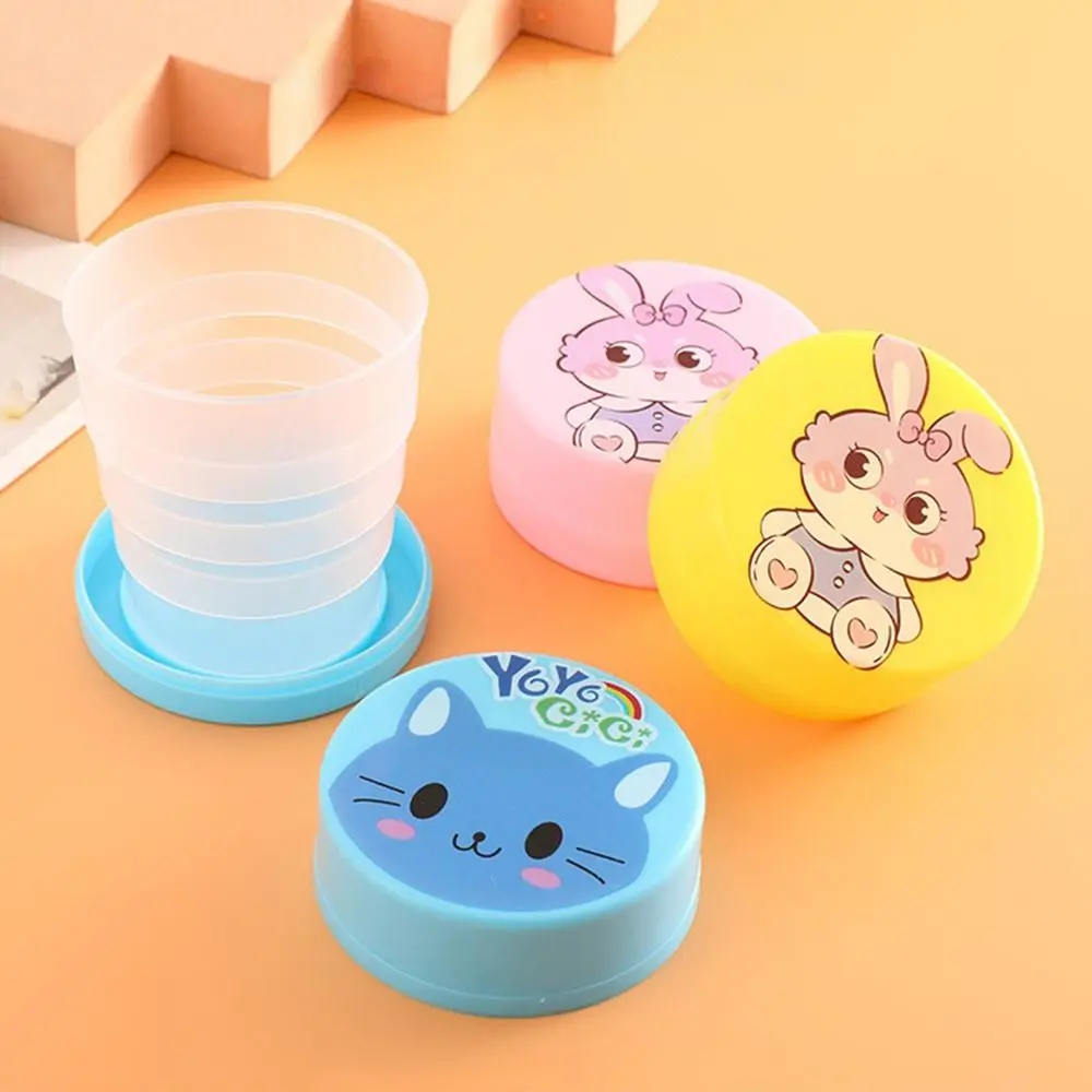 

100ML Folding Cup With Lid Portable Reusable Plastic Water Cup Cartoon Collapsible Mouthwash Cup Travel Outdoor Drinking Cup