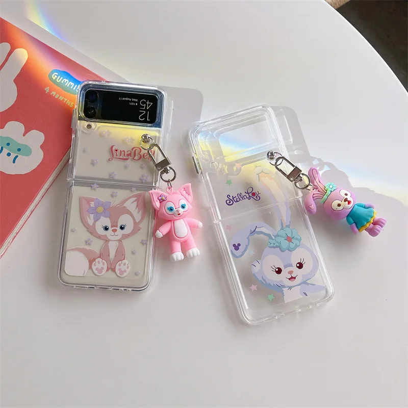 

Cartoon Rabbit Pendant Transparent Phone Case for Samsung Galaxy Z Flip 3 Hard PC Back Cover for ZFlip3 Cases Protective Shell