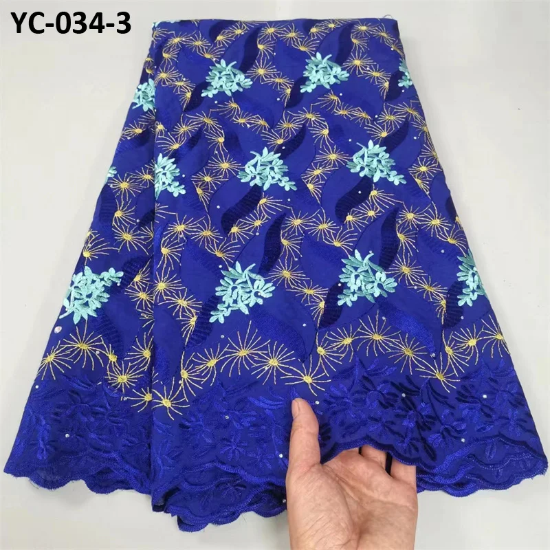 

Cotton Autriche Brode Fabric Blue Yellow Linear Embroidery Floral Swiss Voile Lace Fabric for Sewing DIY Cloth Garment 5Yards