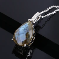 silver pendant necklace large pear shape 13 18mm labradorite and yellow agate stone pendant necklace gift anniversary