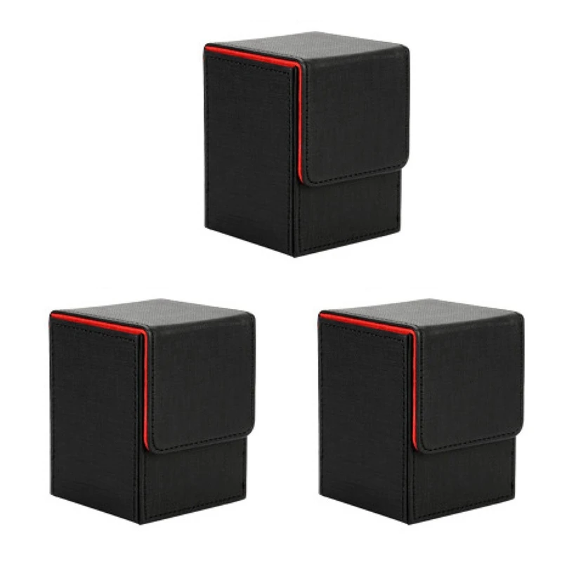 

Top!-3X Card Case Deck Box Sleeved Cards Deck Game Box For Yugioh MTG Binders: 100+, Black Red