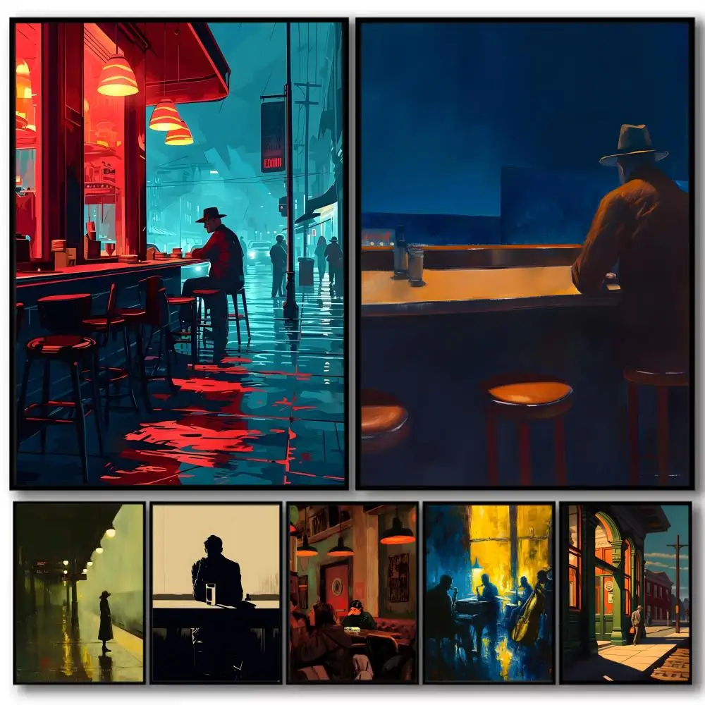 Фото E-Edward Hopper, современная художественная живопись, каллиграфия, высококачественный хлопковый холст, постер, настенное искусство для гостиной, декор кофейни №1