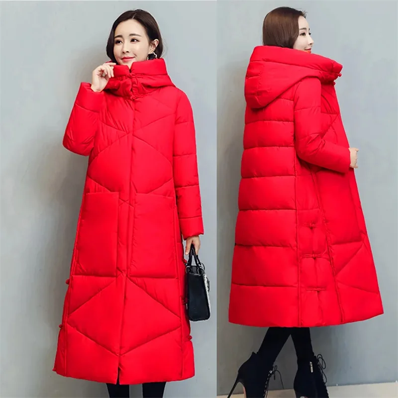 Retro Thickened Down Padded Jacket Women's 2022 Winter New All-Match Ethnic Style Padded Jacket Long Over-The-Knee Padded Jacket