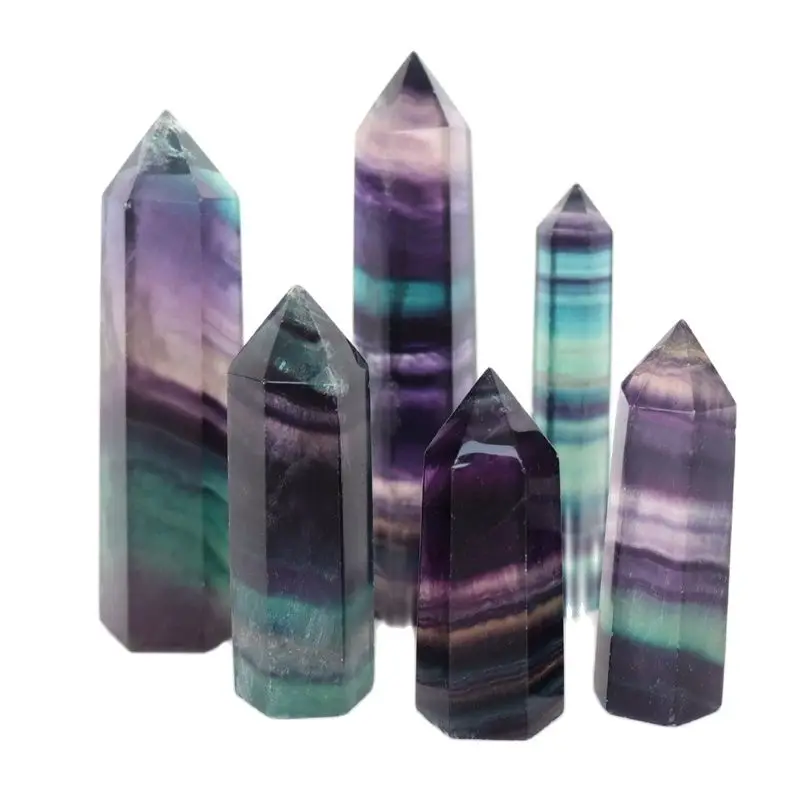 

30-90 мм Натуральная фотомагнитная красочная жеодовая полосатая каменная фотоколонка исцеляющая палочка минеральный Радужный флюорит