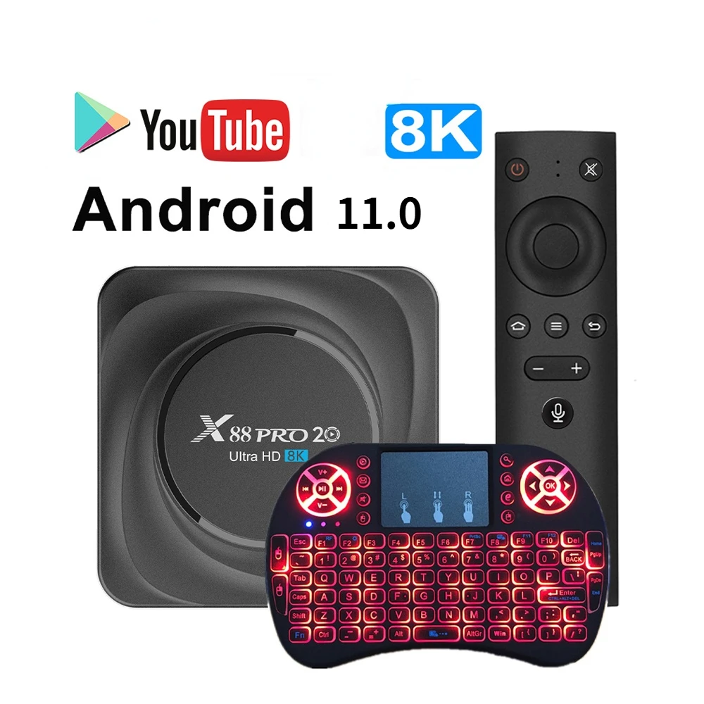 

ТВ-приставка X88 PRO 20, Android 11, Wi-Fi, RK3566, 4 ядра, HD, 4K, Bluetooth