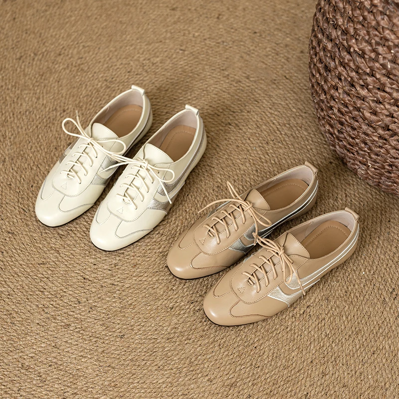 Новые женские кожаные туфли из воловьей кожи с круглым носком на весну и осень