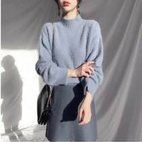 white female cashmereturtleneck loose soft solid pullovers sweater pullover furry sweaters women knit jumper fluffy rabbit hair