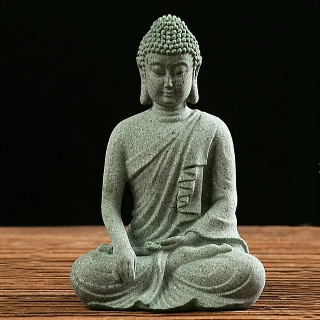 Фото Каменная статуэтка Будды, креативное украшение, настольная статуэтка, подарок на новоселье №1