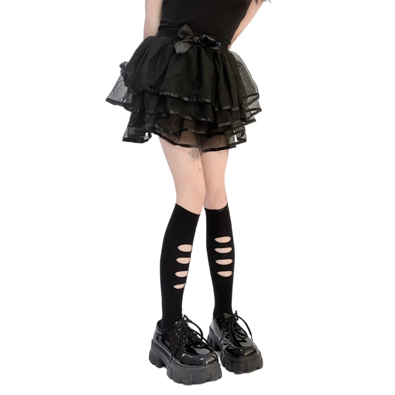 

Женские готические носки до колена в стиле "Лолита", асимметричные носки в стиле Харадзюку с потертостями и дырками, уличные черные индивиду...