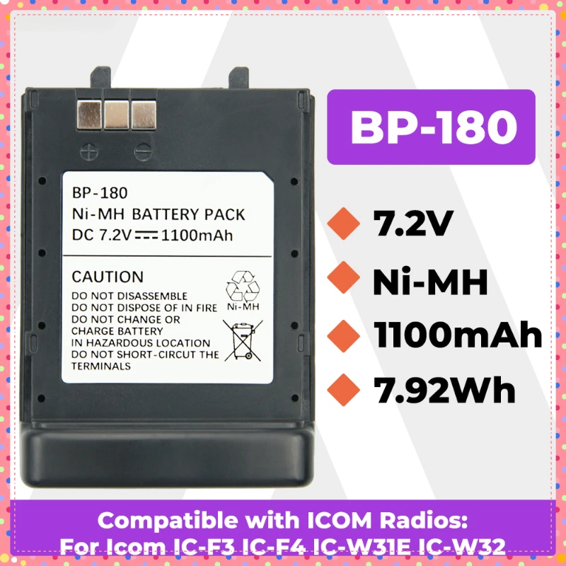 Аккумулятор BP-173 BP-180 NI-MH емкостью 1100 мАч для радиоприемников ICOM IC-12A IC-F3 IC-F4 IC-W31E IC-W32A