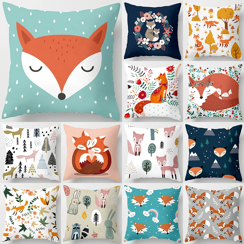 

Cartoon Fox Animal Car Pillow Holding Case Cover Living Room Throwing Pillow Holdings 45*45 Sofa DecorationPillowCoverDecoration