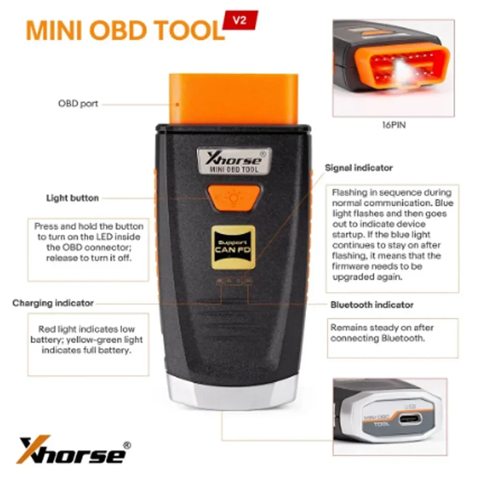 Xhorse VVDI MINI OBD TOOL V2 XDMO20EN Поддержка CAN FD IMMO Progarmmer протокола Key Tool Max Pro