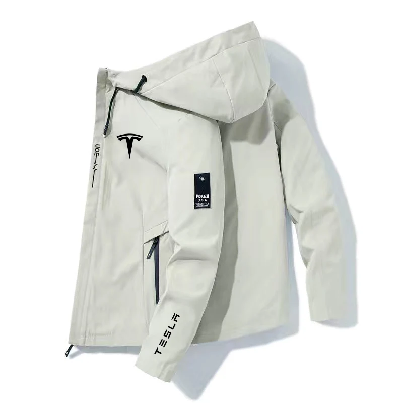 

Tesla electric car 2022 latest super car men's spring and autumn zipper casual hooded bomber jacket fashion windbreaker