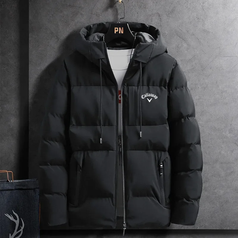 

2023 Winter Golf Wear Zipper Men's hooded Collar Jacket Baseball Uniform Casual Parkas Down cotton Jacket Men's Coats Clothing